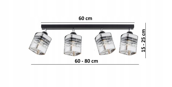 Deckenspot flexibel 4-flammig Glas Metall E27 L:60 cm