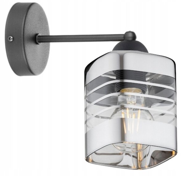 Wandleuchte mit Arm Glas Silber Metall E27 H:22 cm