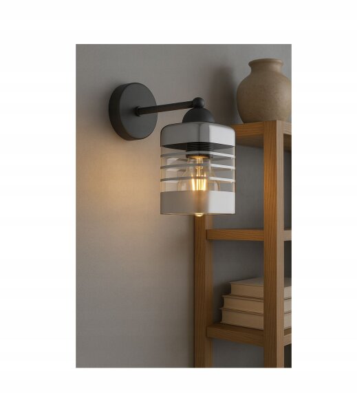 Wandleuchte mit Arm Glas Silber Metall E27 H:22 cm