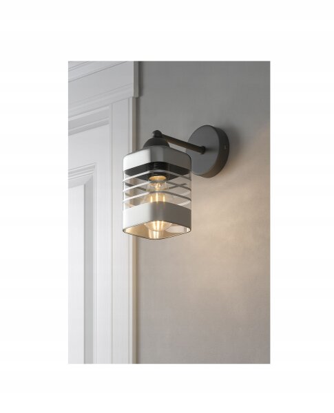 Wandleuchte mit Arm Glas Silber Metall E27 H:22 cm