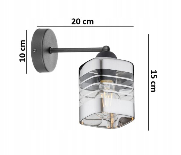 Wandleuchte mit Arm Glas Silber Metall E27 H:22 cm