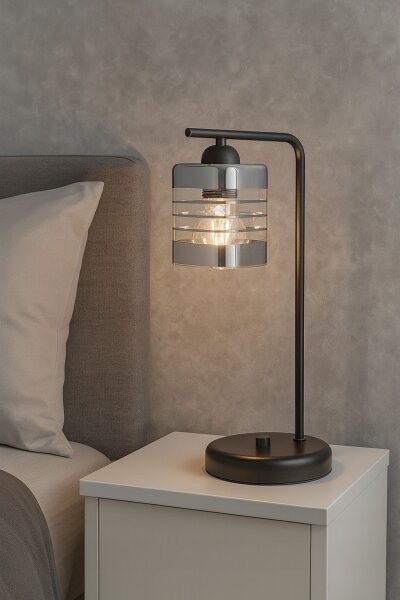 Tischlampe Glas Silber E27 H:38 cm Modern dekorativ