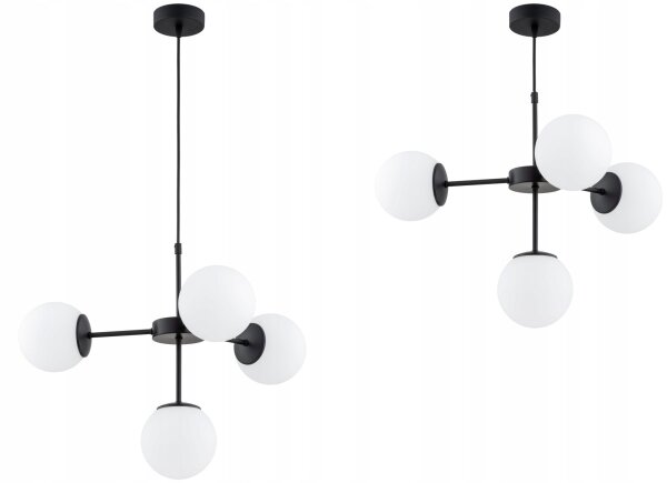 Pendelleuchte 4-flammig Metall Glas Schwarz E27 B:60 cm