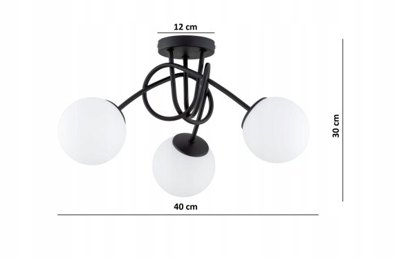 Deckenleuchte 3-flammig Glas Metall Schwarz E27 40 cm