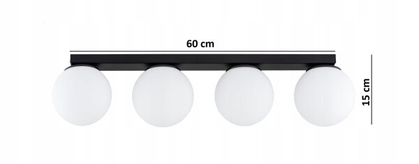 Deckenleuchte 4-flammig Glas Schwarz E27 L:60 cm Modern