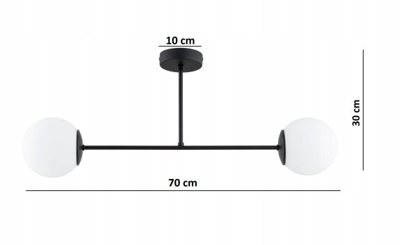 Deckenleuchte 2-flammig Glas Schwarz E27 L:70 cm Modern