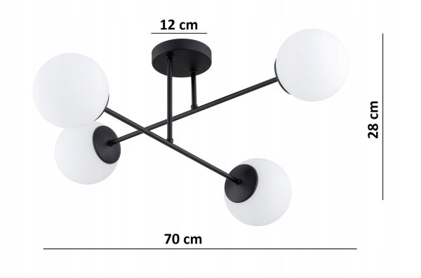 Deckenleuchte 4-flammig Glas Schwarz E27 70 cm blendarm