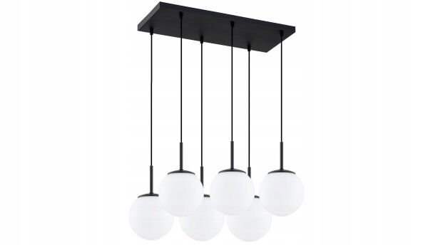 Pendelleuchte 6-flammig Glas Metall Schwarz E27 L:60 cm