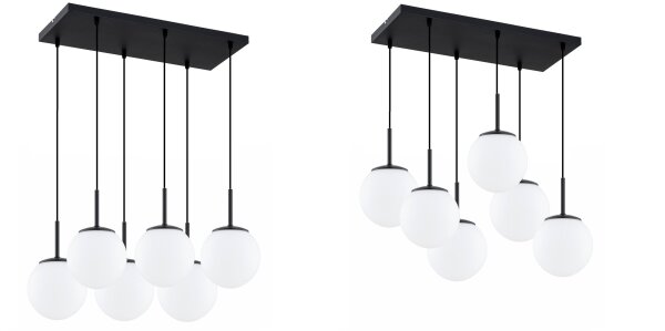 Pendelleuchte 6-flammig Glas Metall Schwarz E27 L:60 cm