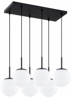 Pendelleuchte 6-flammig Glas Metall Schwarz E27 L:60 cm