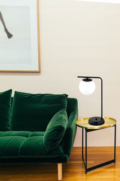 Tischleuchte Glas Schwarz Weiß E27 H:38 cm blendarm
