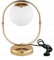 Tischleuchte Kugel Glas Wei&szlig; Gold E27 H:26 cm blendarm