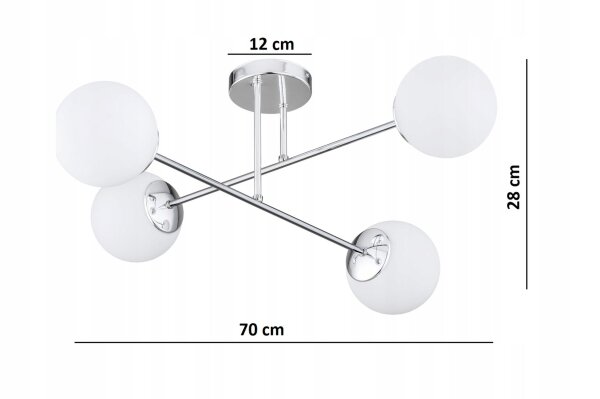Deckenleuchte 4-flammig Glas Metall E27 B:70 cm Modern