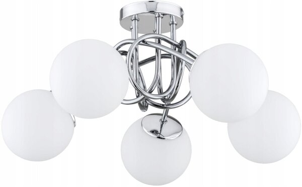 Deckenleuchte 5-flammig Glas Metall Silber E27 L:50 cm