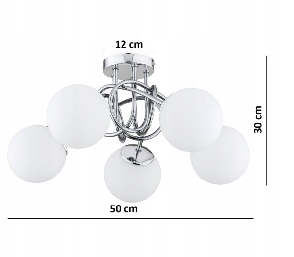 Deckenleuchte 5-flammig Glas Metall Silber E27 L:50 cm