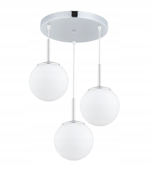 Pendelleuchte 3-flammig Glas Metall Silber E27 B:30 cm