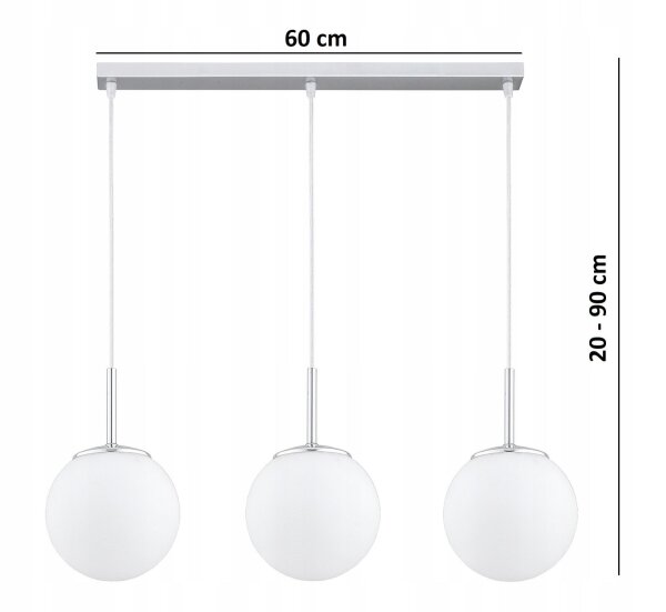 Pendelleuchte Metall Glas Silber 3-flammig E27 L:60 cm