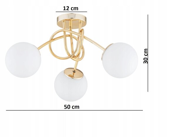 Deckenleuchte Glas Metall Gold 3-flammig E27 B:50 cm