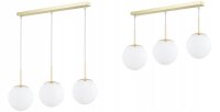 Pendelleuchte 3-flammig Glas Weiß Gold E27 L:60 cm