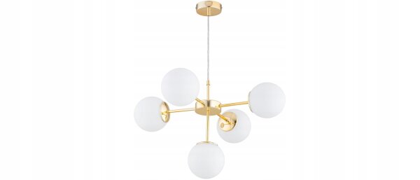 Pendelleuchte 5-flammig Glas Weiß Gold E27 L:60 cm