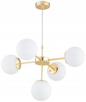 Pendelleuchte 5-flammig Glas Weiß Gold E27 L:60 cm
