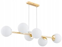 Pendelleuchte 6-flammig Glas Weiß Gold E27 L:90 cm