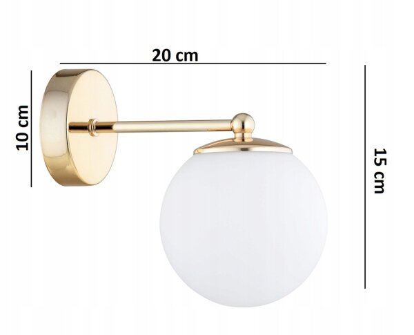 Wandlampe mit Arm Glas Metall Weiß Gold E27 B:22 cm
