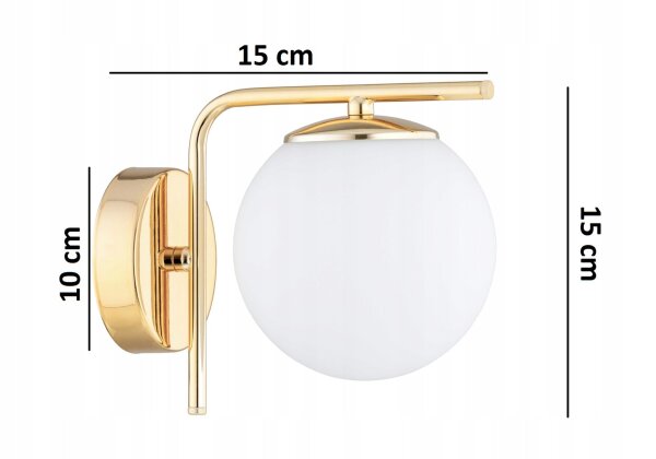 Wandleuchte Gold Glas Kugel Metall E27 B:22 cm blendarm