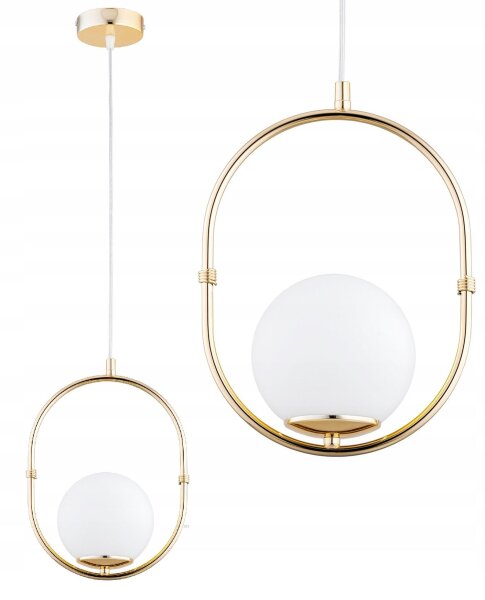 Pendelleuchte Gold Weiß Metall Glas E27 B:14 cm Modern
