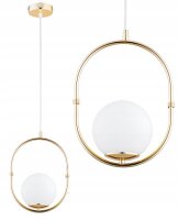 Pendelleuchte Gold Weiß Metall Glas E27 B:14 cm Modern
