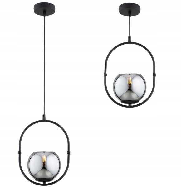 Pendelleuchte Rauchglas Schwarz E27 B:14 cm Modern