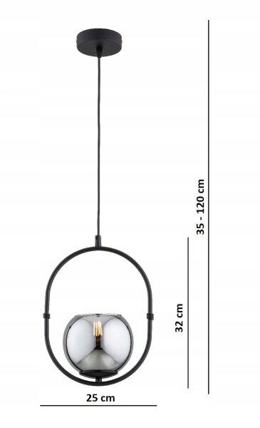 Pendelleuchte Rauchglas Schwarz E27 B:14 cm Modern