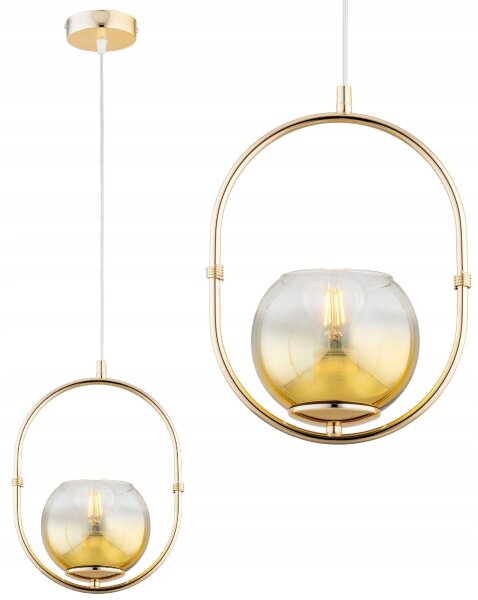 Pendelleuchte Glas Metall Gold E27 B:14 cm Modern edel