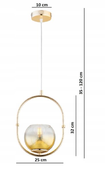 Pendelleuchte Glas Metall Gold E27 B:14 cm Modern edel