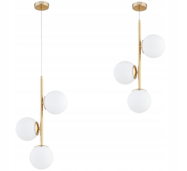 Pendelleuchte 3-flammig Glas Weiß Gold L:14 cm blendarm