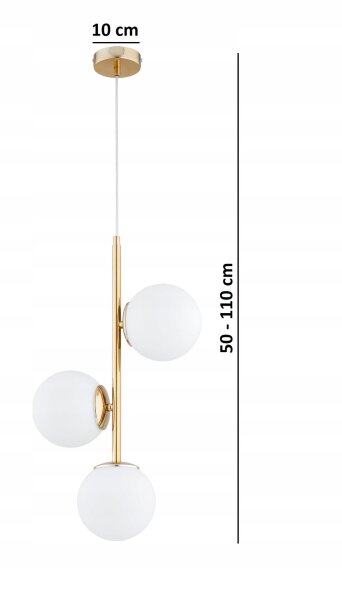 Pendelleuchte 3-flammig Glas Weiß Gold L:14 cm blendarm