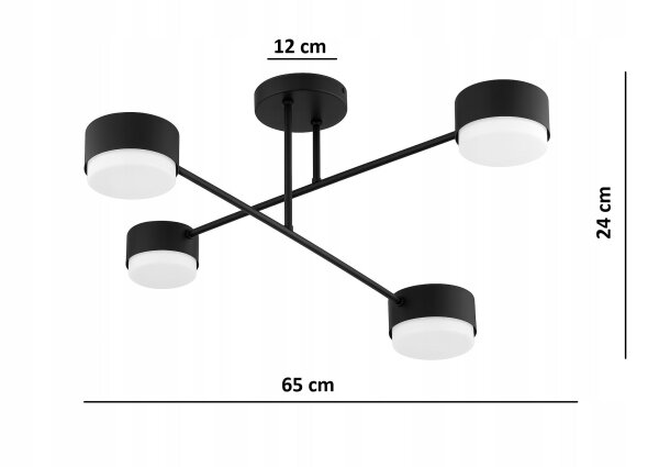 Deckenleuchte 4-flammig Schwarz GX53 B:65 cm Modern
