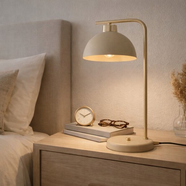 Tischleuchte Gold Beige E27 H:38 cm Modern dekorativ