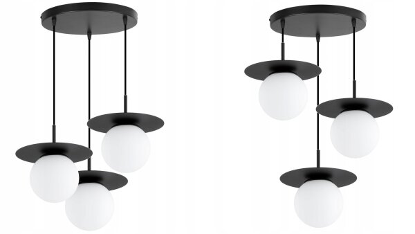 Pendelleuchte 3-flammig Glas Metall Schwarz E27 B:50 cm