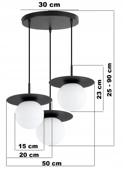Pendelleuchte 3-flammig Glas Metall Schwarz E27 B:50 cm