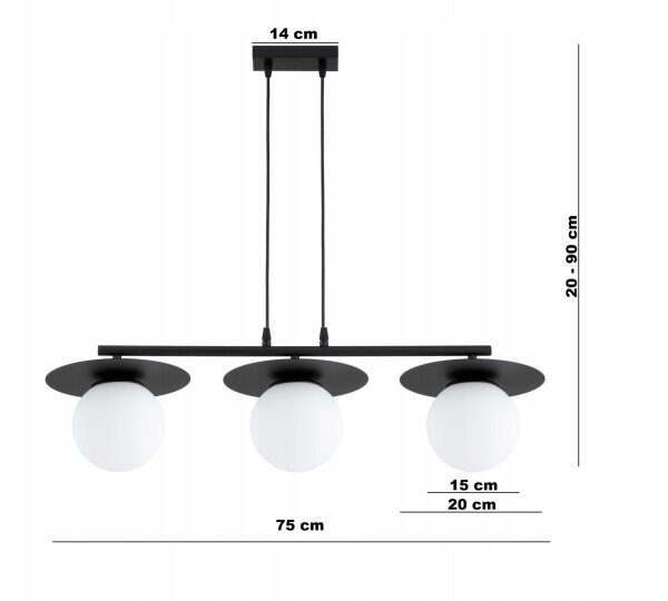 Pendelleuchte Glas Metall Schwarz 3-flammig E27 L:75 cm