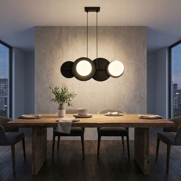 Pendelleuchte Glas Metall Schwarz E27 L:60 cm 4-flammig