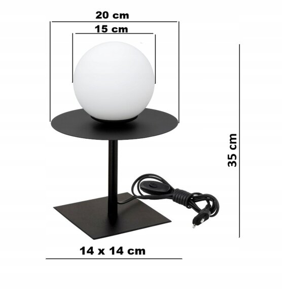 Tischleuchte Glas Schwarz Weiß E27 H:20 cm wohnlich