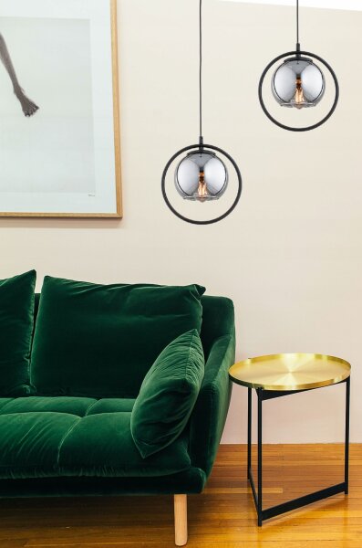 Pendelleuchte Schwarz Rauchglas E27 B:14 cm Modern