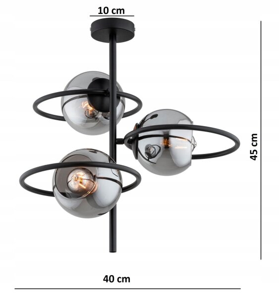 Deckenlampe Rauchglas Schwarz blendarm E27 B:40 cm edel