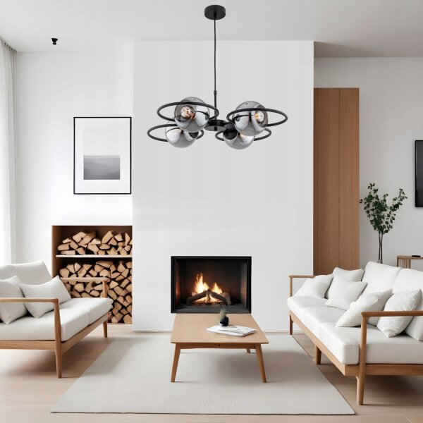 Pendelleuchte 4-flammig Rauchglas blendarm E27 L:60 cm