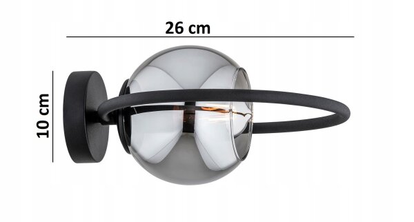 Wandleuchte Rauchglas Schwarz E27 H:26 cm dekorativ