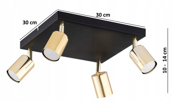 Deckenspot Schwarz Gold Metall GU10 B:30 cm dekorativ
