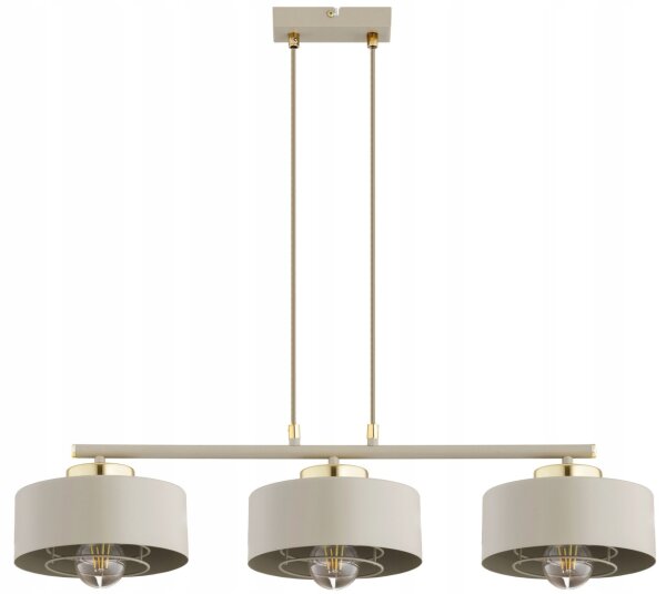 Pendelleuchte 3-flammig Beige Gold Metall E27 L:70 cm