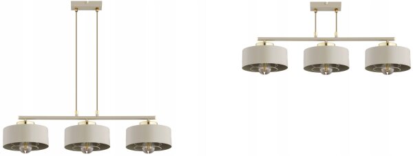Pendelleuchte 3-flammig Beige Gold Metall E27 L:70 cm